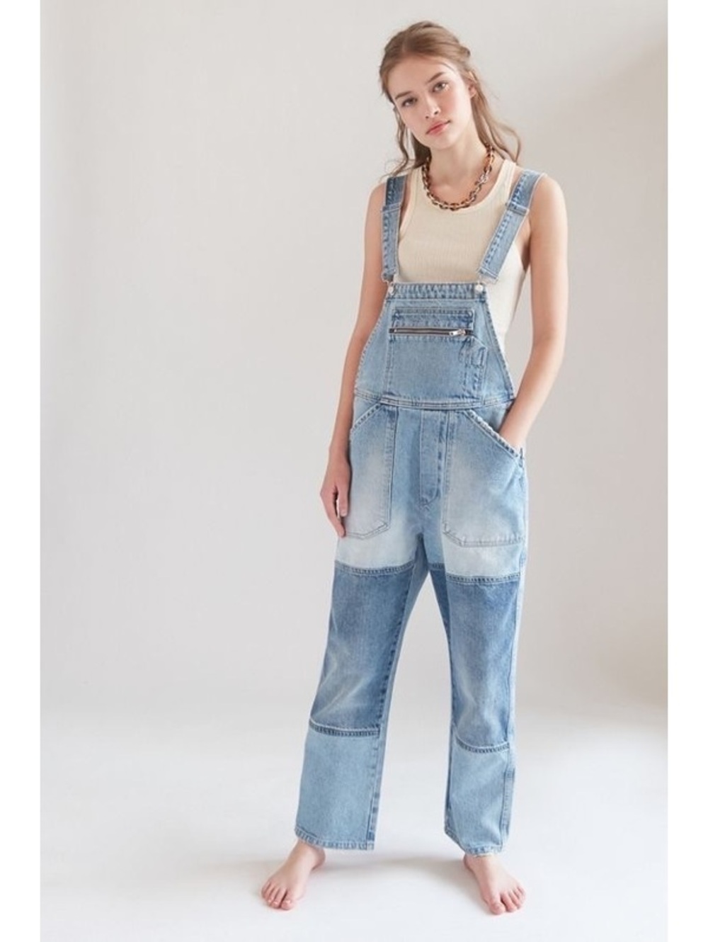 BDG Urban Outfitters Patchwork Denim Overalls Light Wash XS